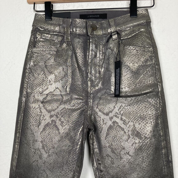 NEW! J BRAND WOMENS SILVER PYTHON LEENAH HIGH RISE ANKLE SKINNY JEANS SIZE 24 - Picture 4 of 12